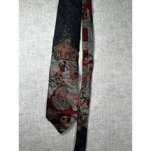 J CREW Christmas Santa Claus Novelty Snow Scene Silk Tie Narrow